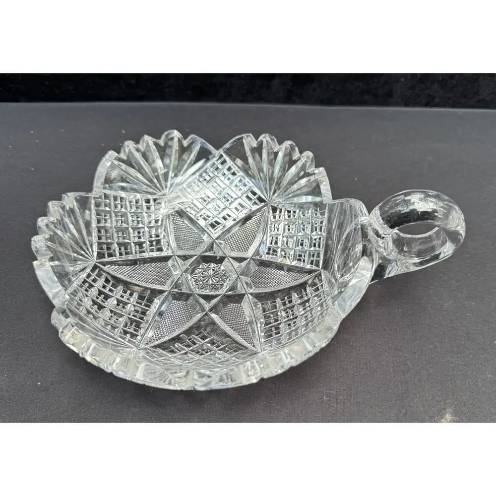 Antique American Brilliant Period ABP Cut Glass Nappy Handle Candy Dish -C13
